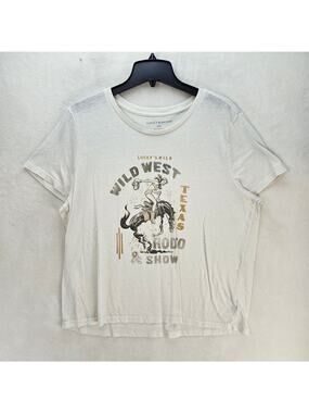 LUCKY BRAND WOMEN'S XXL WILD WEST TEXAS RODEO GRAPHIC TEE WESTERN WHITE